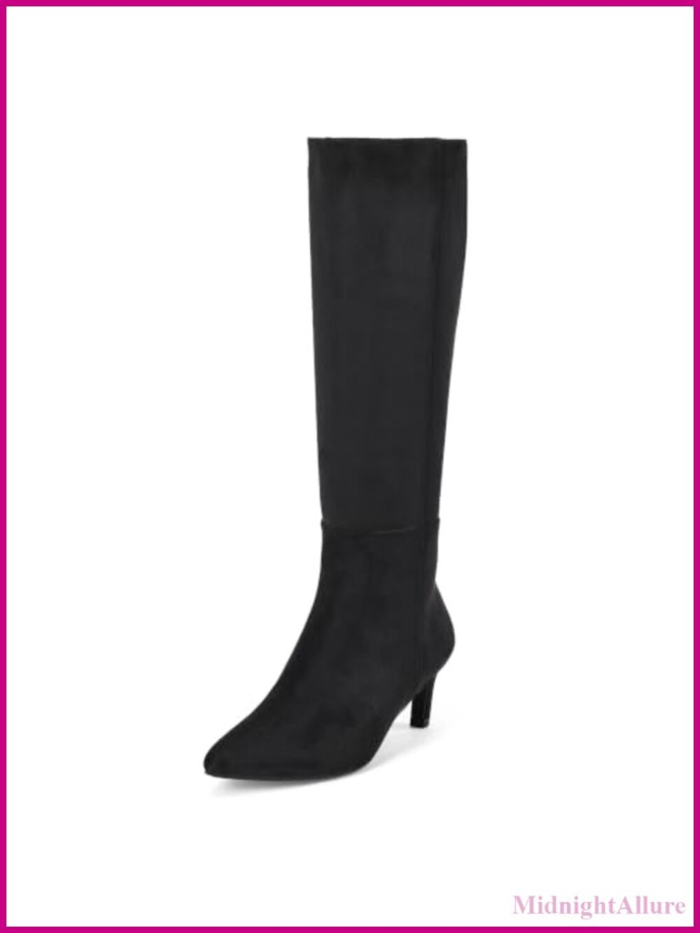 Kitten Heel Pointed Toe Knee High Boots Side Zipper Faux Suede Tall Boots